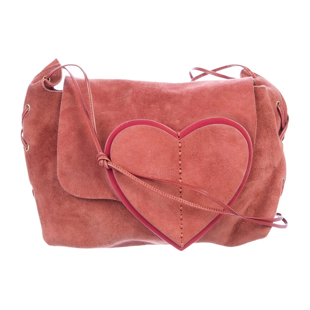 SS 2002 GUCCI by Tom Ford Pink Suede Heart Flap Shoulder Bag